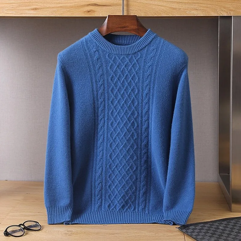 100% Merino Wool Crew Neck Jacquard Sweater