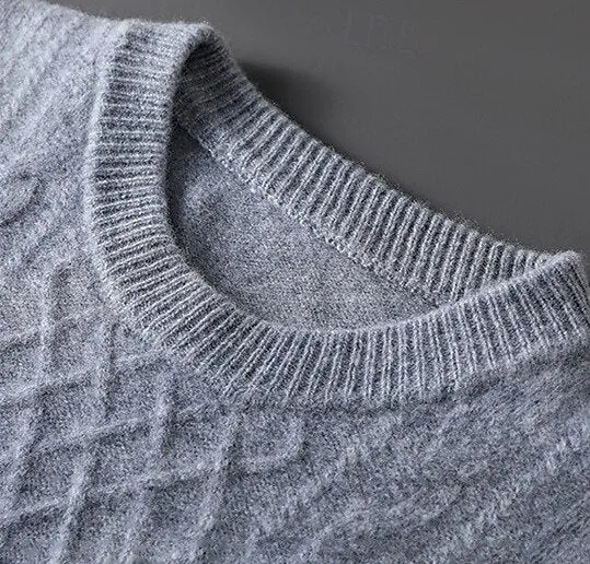 100% Merino Wool Crew Neck Jacquard Sweater