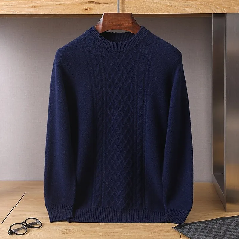 100% Merino Wool Crew Neck Jacquard Sweater