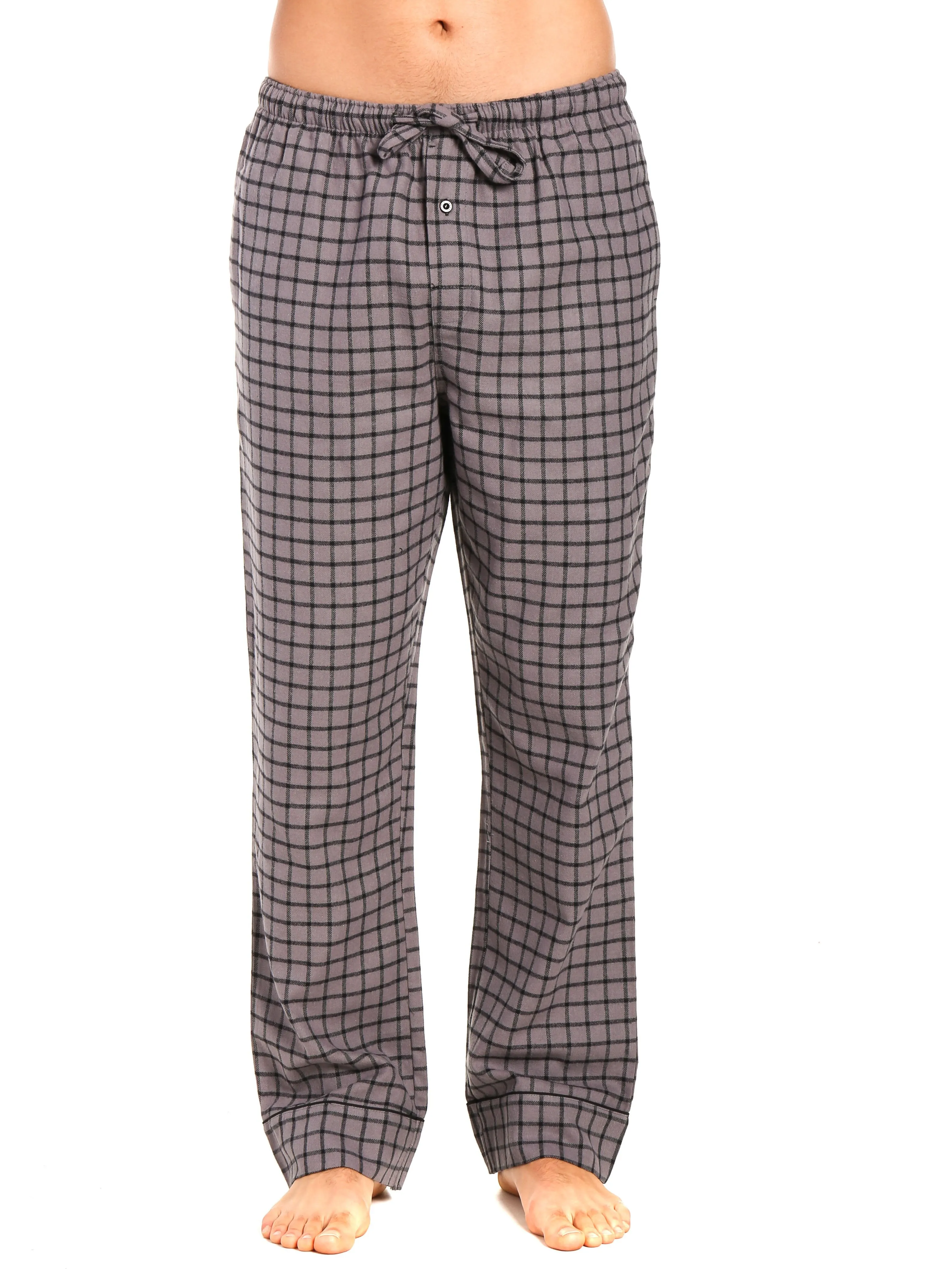 2-Pack Men's 100% Cotton Flannel Lounge Pants (Checks Charcoal-Navy-Black)