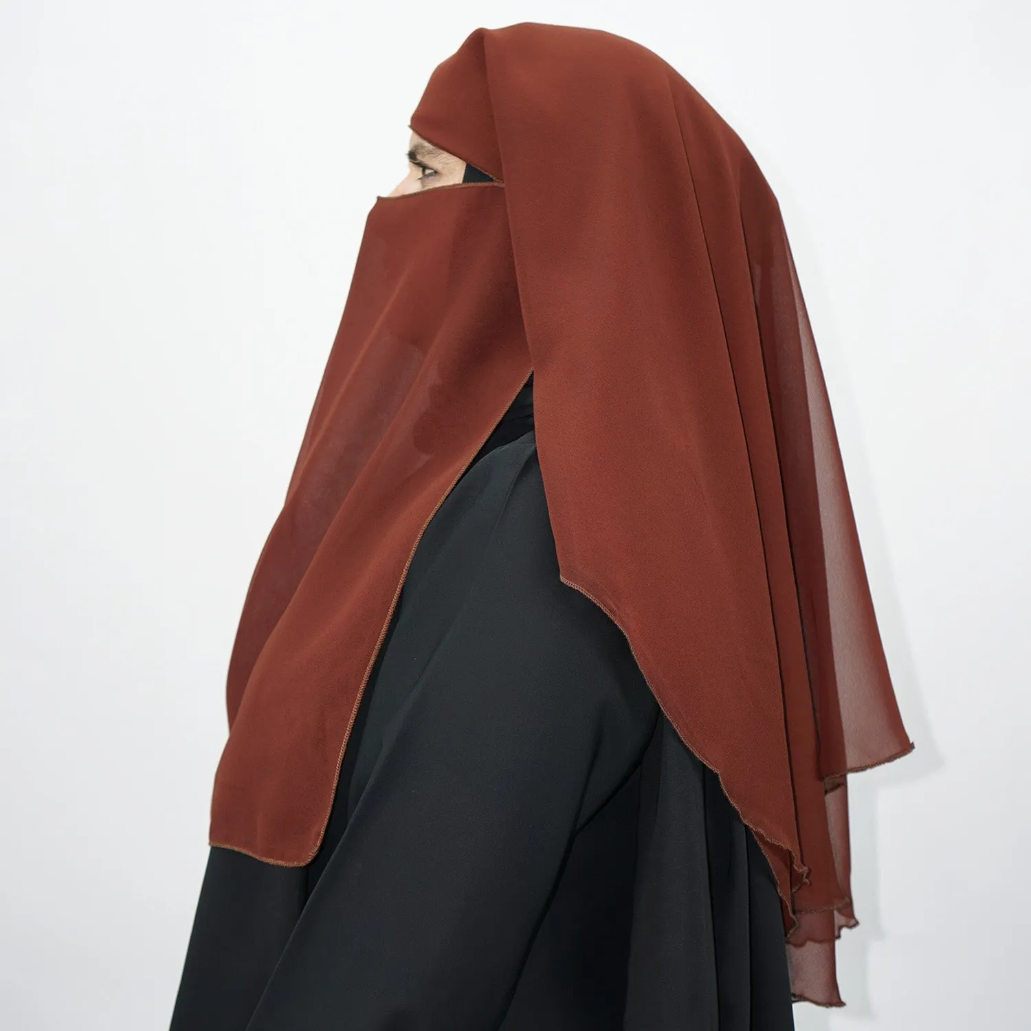 3 Layer Niqab Tie Back Brown