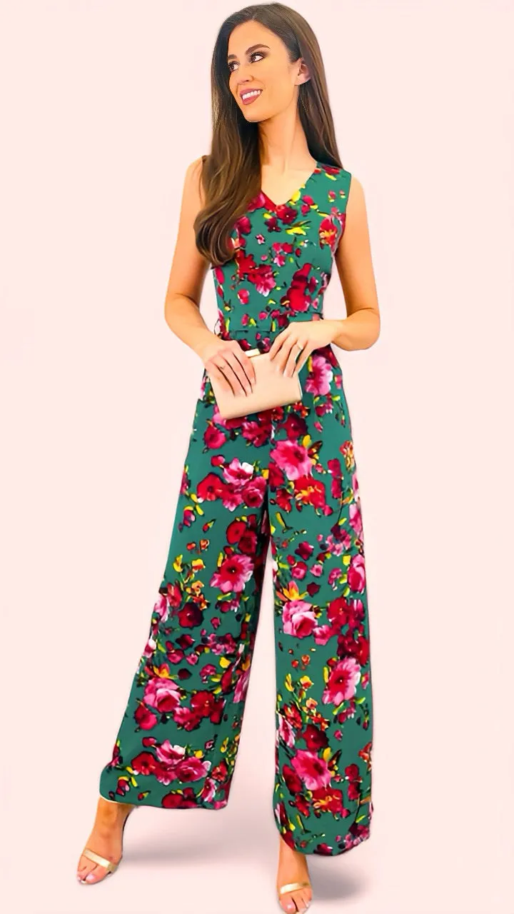 4-A1598 Alesha Green Floral Jumpsuit