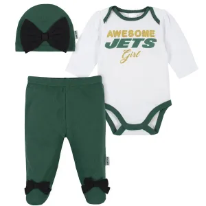 Awesome Jets Baby Girl Bodysuit, Footed Pant & Cap Set