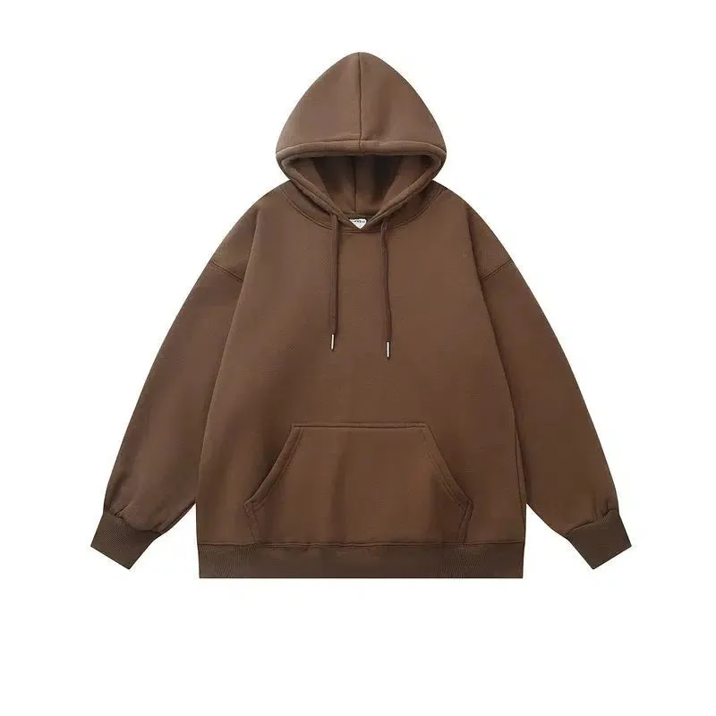 Basic Solid Color Velvet Hooded Sweatshirt