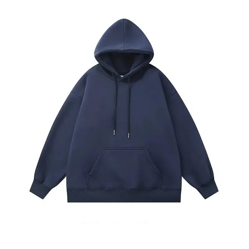 Basic Solid Color Velvet Hooded Sweatshirt