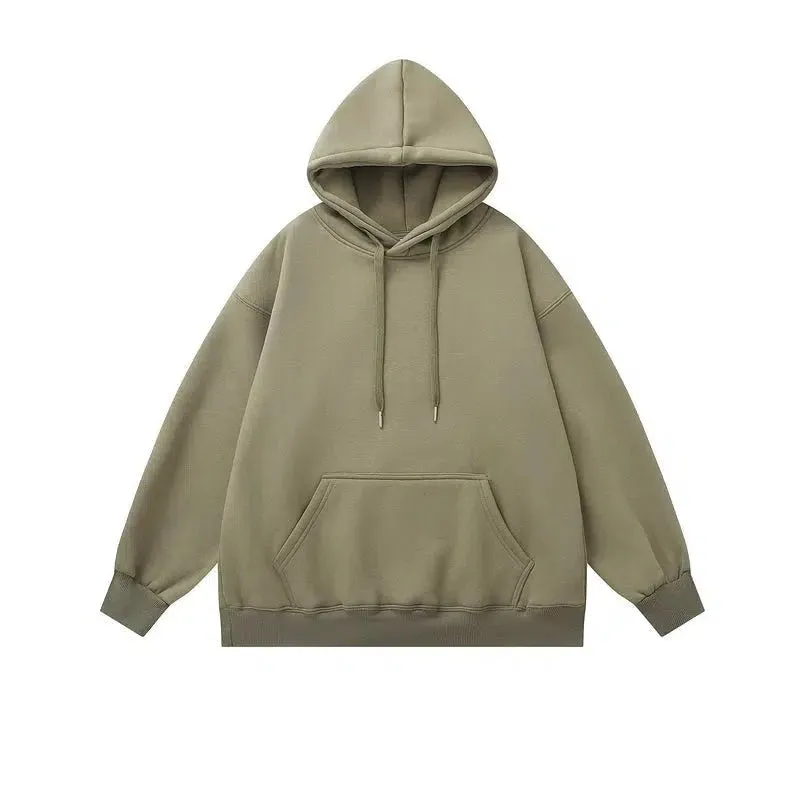 Basic Solid Color Velvet Hooded Sweatshirt