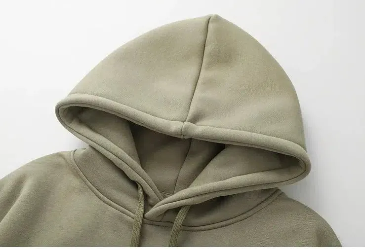 Basic Solid Color Velvet Hooded Sweatshirt