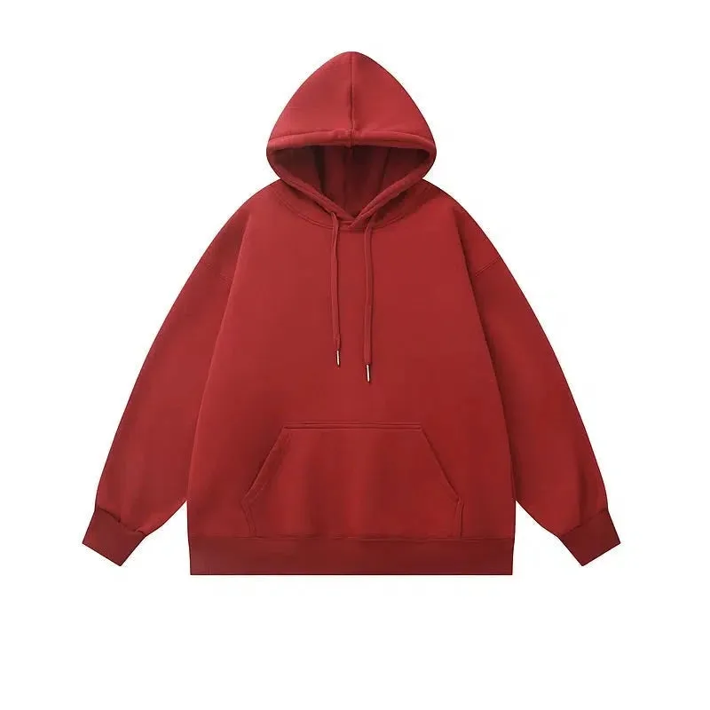 Basic Solid Color Velvet Hooded Sweatshirt