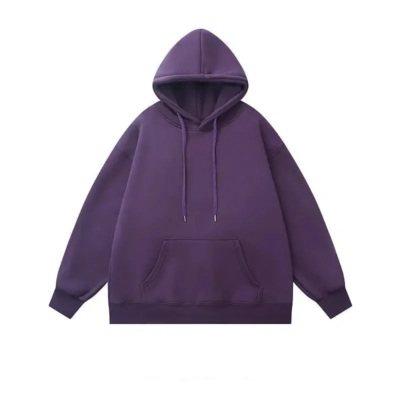 Basic Solid Color Velvet Hooded Sweatshirt