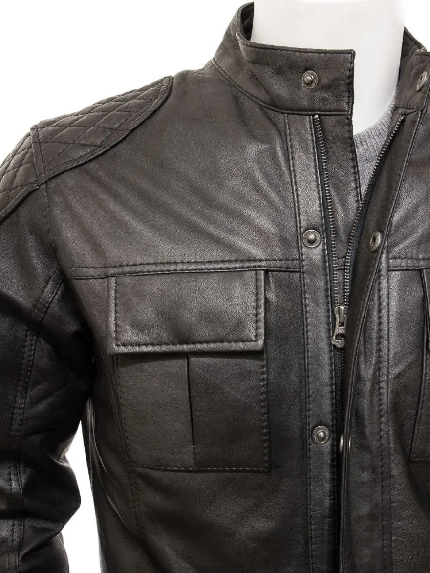 Black Leather Field Jacket