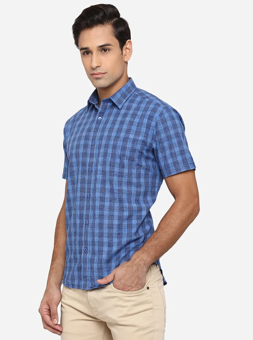 Blue Checked Classic Fit Casual Shirt | Greenfibre