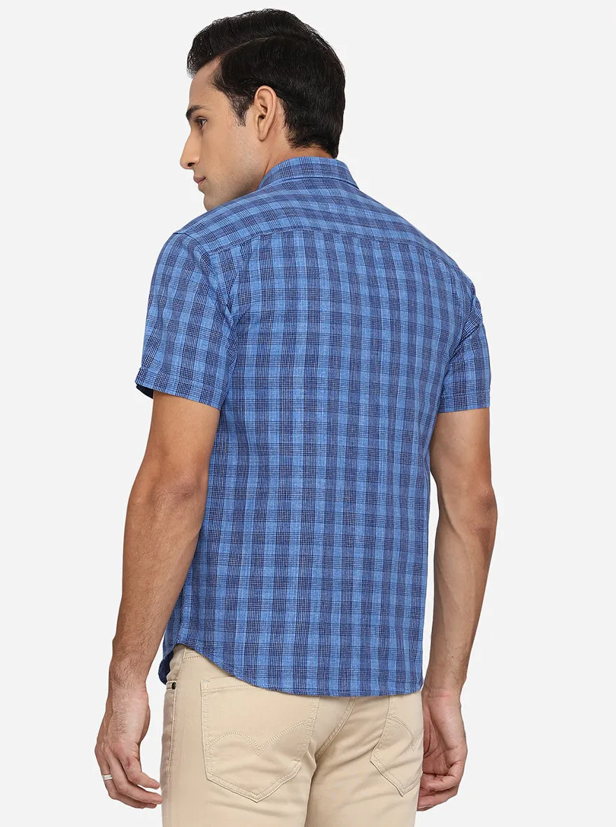 Blue Checked Classic Fit Casual Shirt | Greenfibre