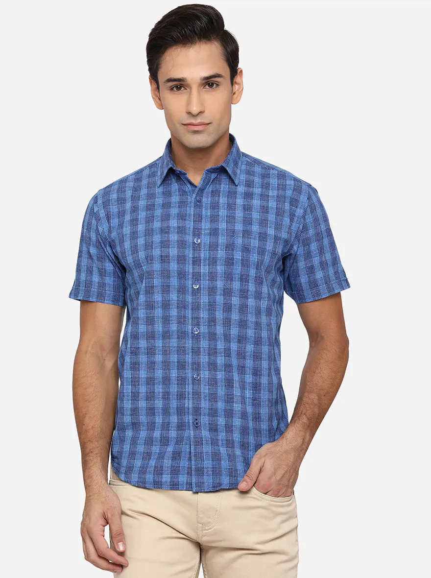 Blue Checked Classic Fit Casual Shirt | Greenfibre