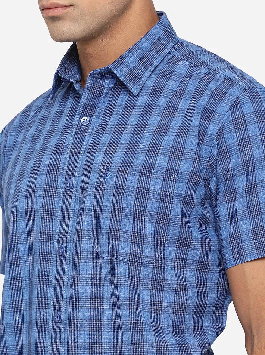 Blue Checked Classic Fit Casual Shirt | Greenfibre