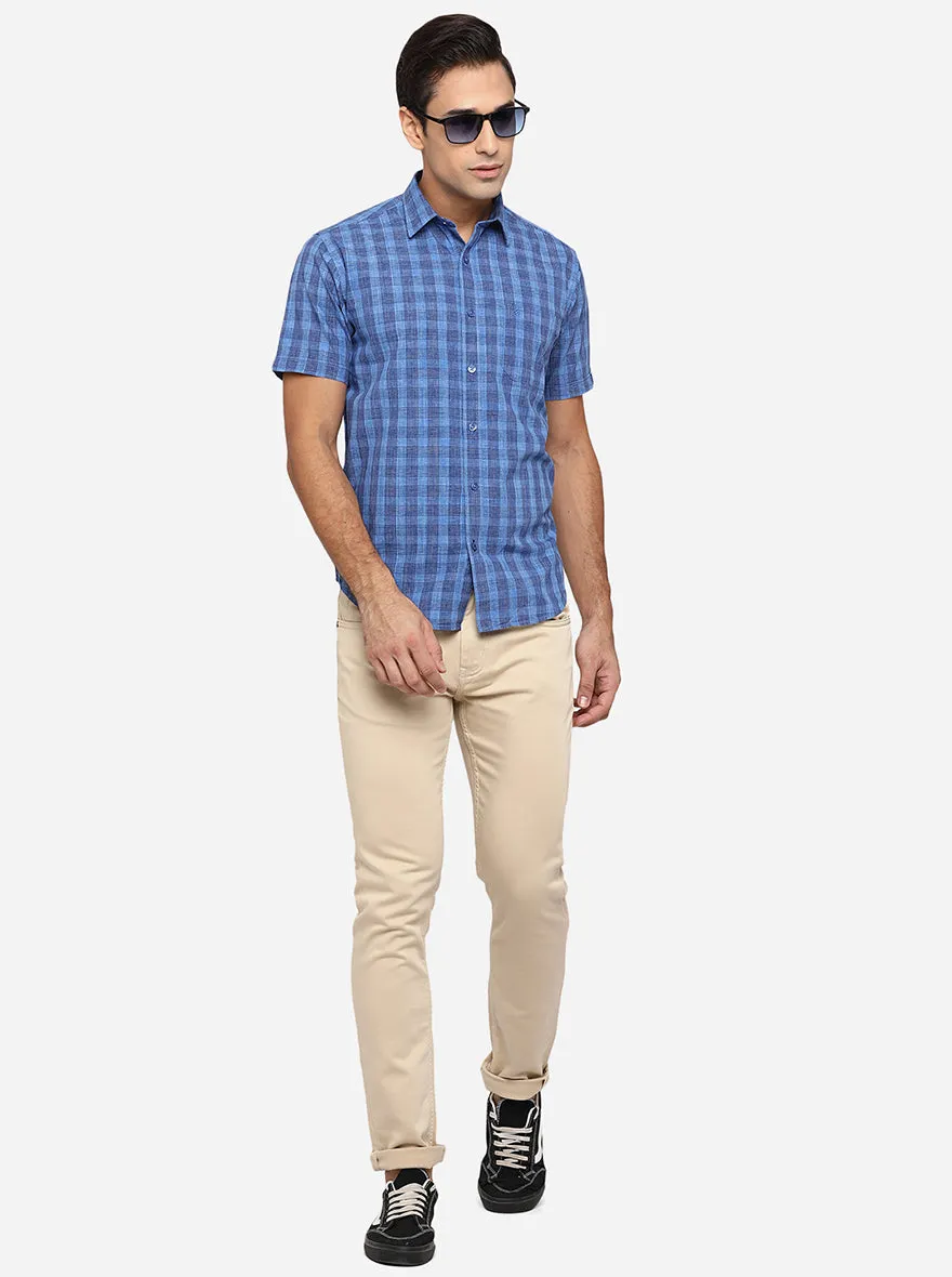 Blue Checked Classic Fit Casual Shirt | Greenfibre