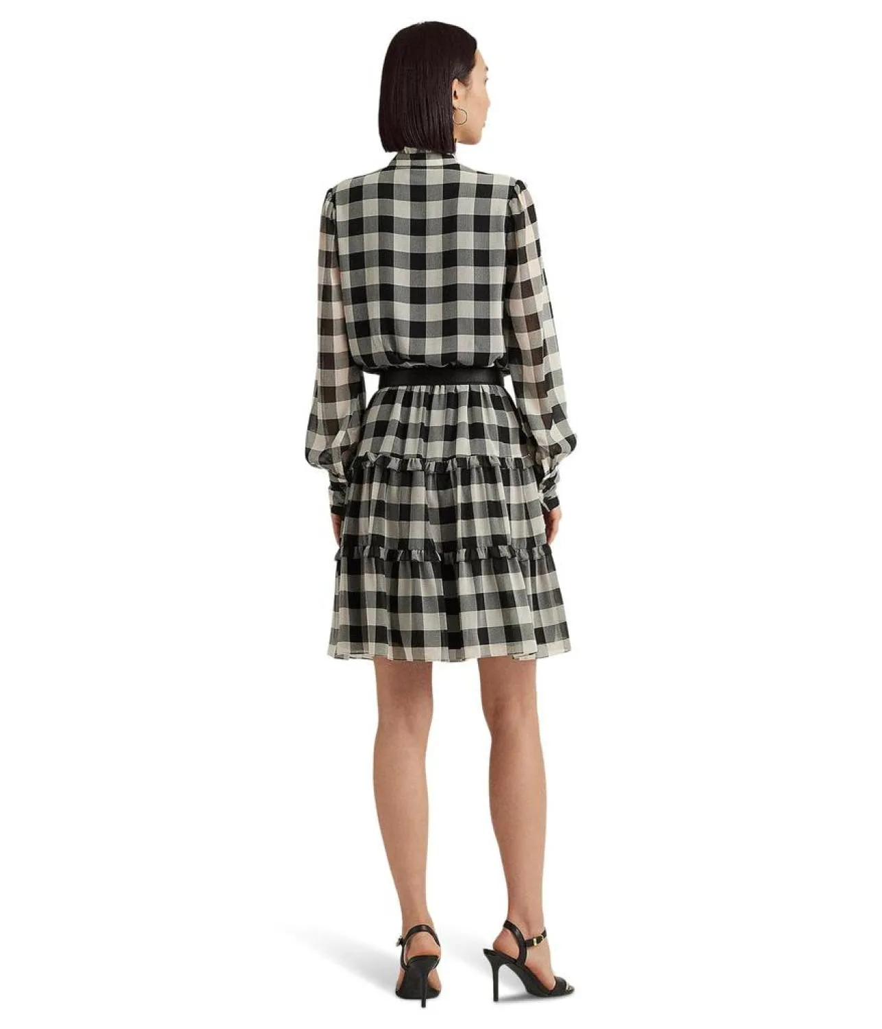 Buffalo Check Ruffled Georgette Dress