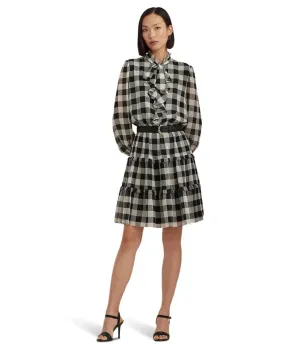 Buffalo Check Ruffled Georgette Dress