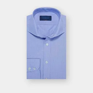 Classic Fit Plain Blue End-on-End Cotton Poplin Shirt with Cut-away Collar & Two Button Cuff