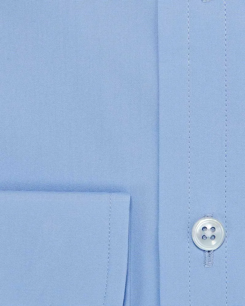 Classic Fit Plain Sky Blue Cotton Poplin Shirt with Cut-away Collar & Two Button Cuff