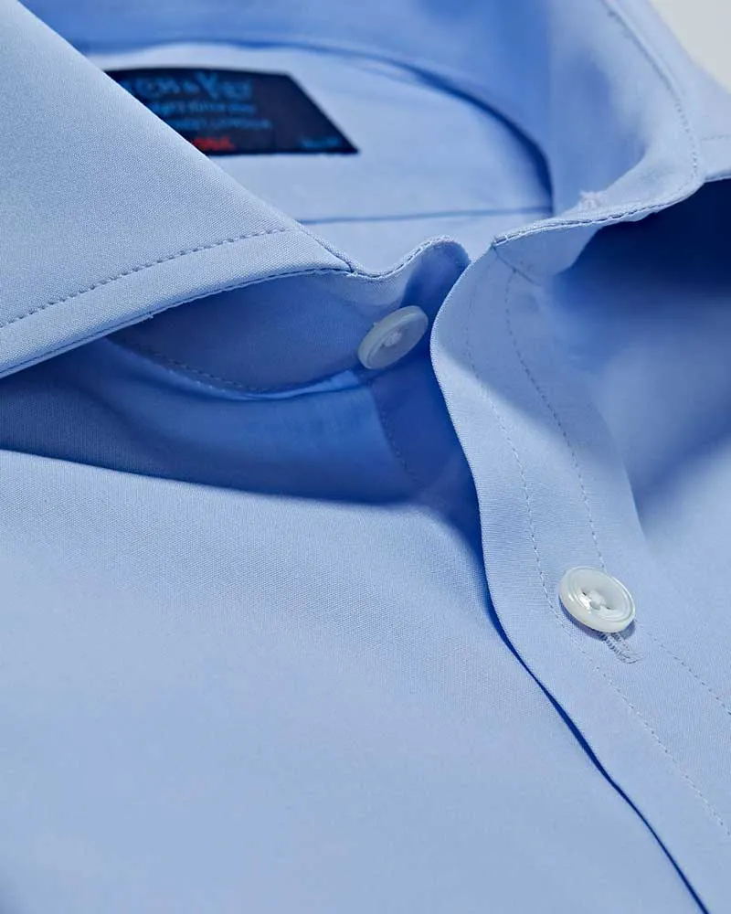 Classic Fit Plain Sky Blue Cotton Poplin Shirt with Cut-away Collar & Two Button Cuff