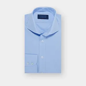 Classic Fit Plain Sky Blue Cotton Poplin Shirt with Cut-away Collar & Two Button Cuff