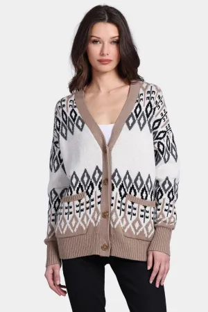 Cotton Cashmere Fair Isle Oversized Cardigan, Starch Combo