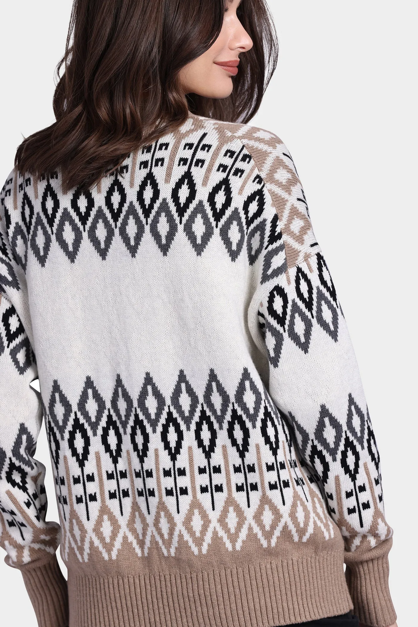 Cotton Cashmere Fair Isle Oversized Cardigan, Starch Combo