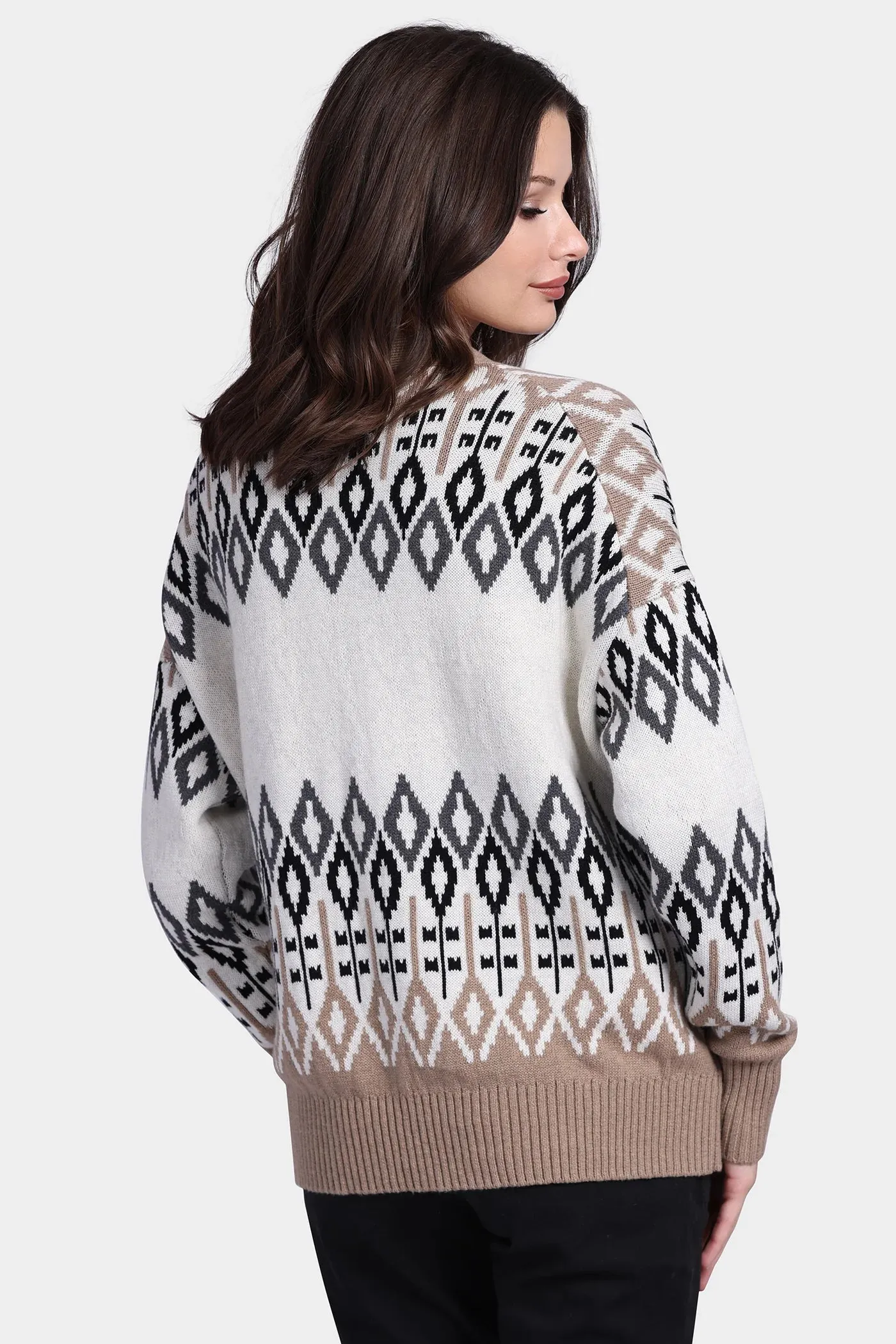 Cotton Cashmere Fair Isle Oversized Cardigan, Starch Combo