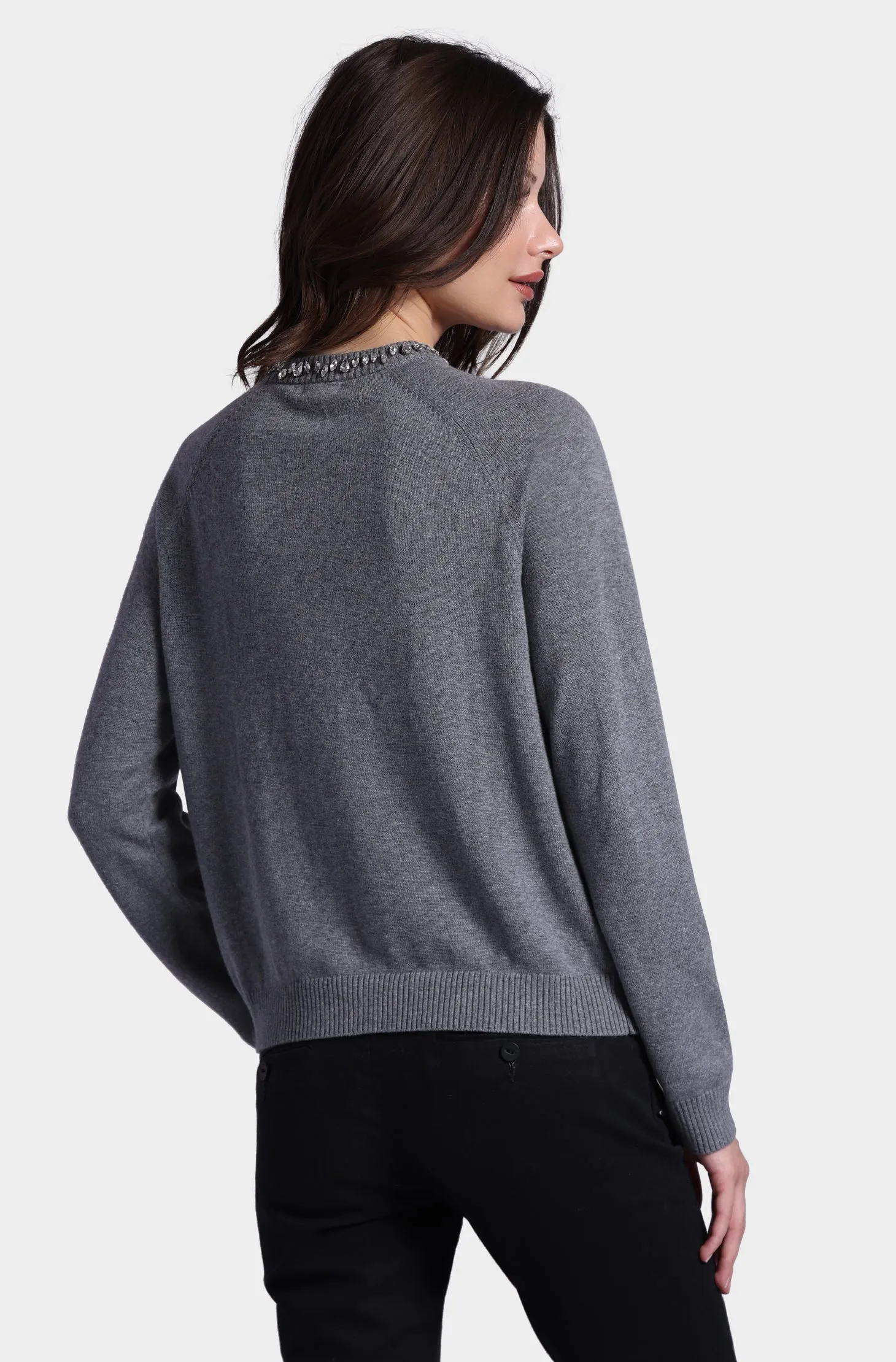 Cotton Cashmere Raglan Crew Jewel Neck