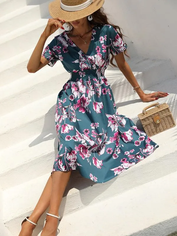 Elegant Floral V-Neck Summer Dress for Effortless Style