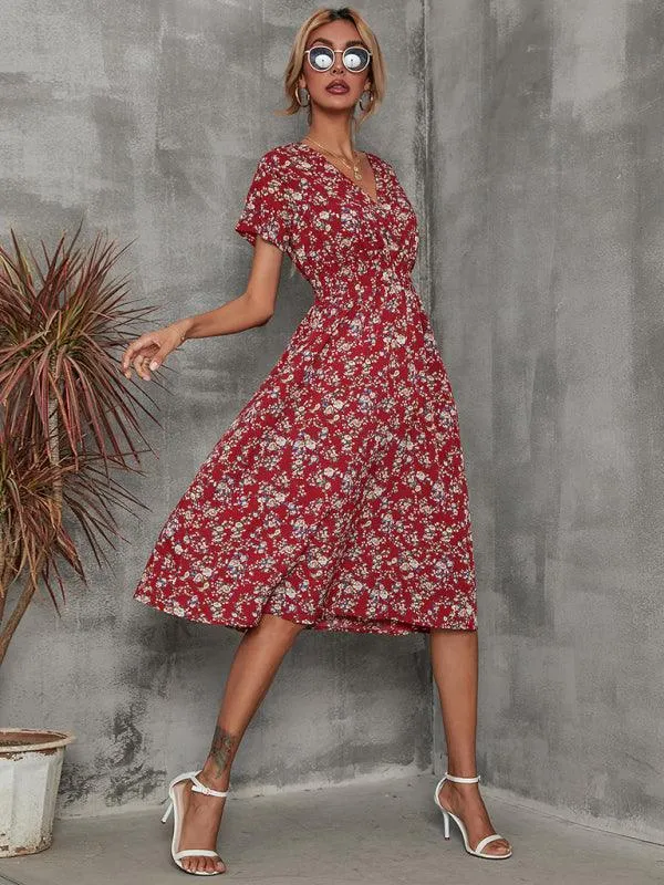 Elegant Floral V-Neck Summer Dress for Effortless Style