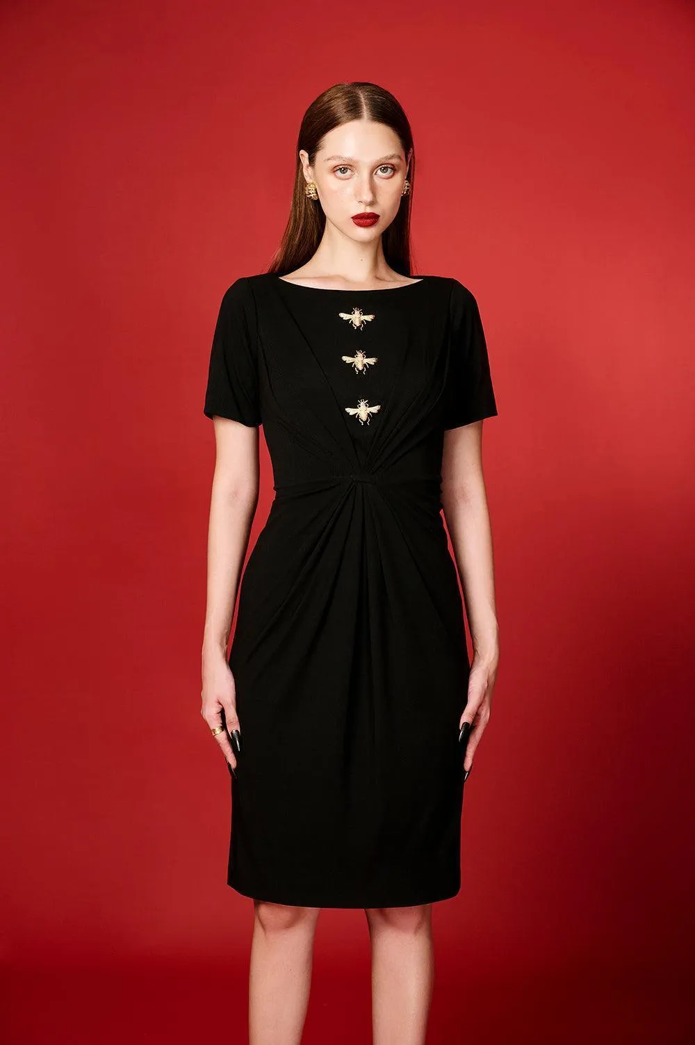 Evren Sheath Boat Neck Cotton Polyester Knee-length Dress