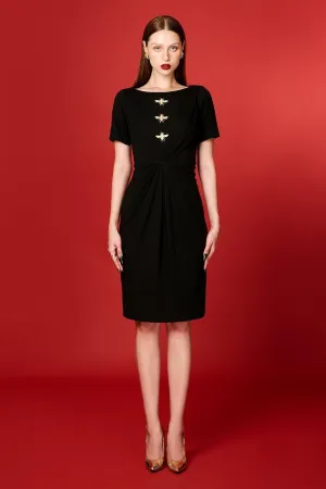 Evren Sheath Boat Neck Cotton Polyester Knee-length Dress