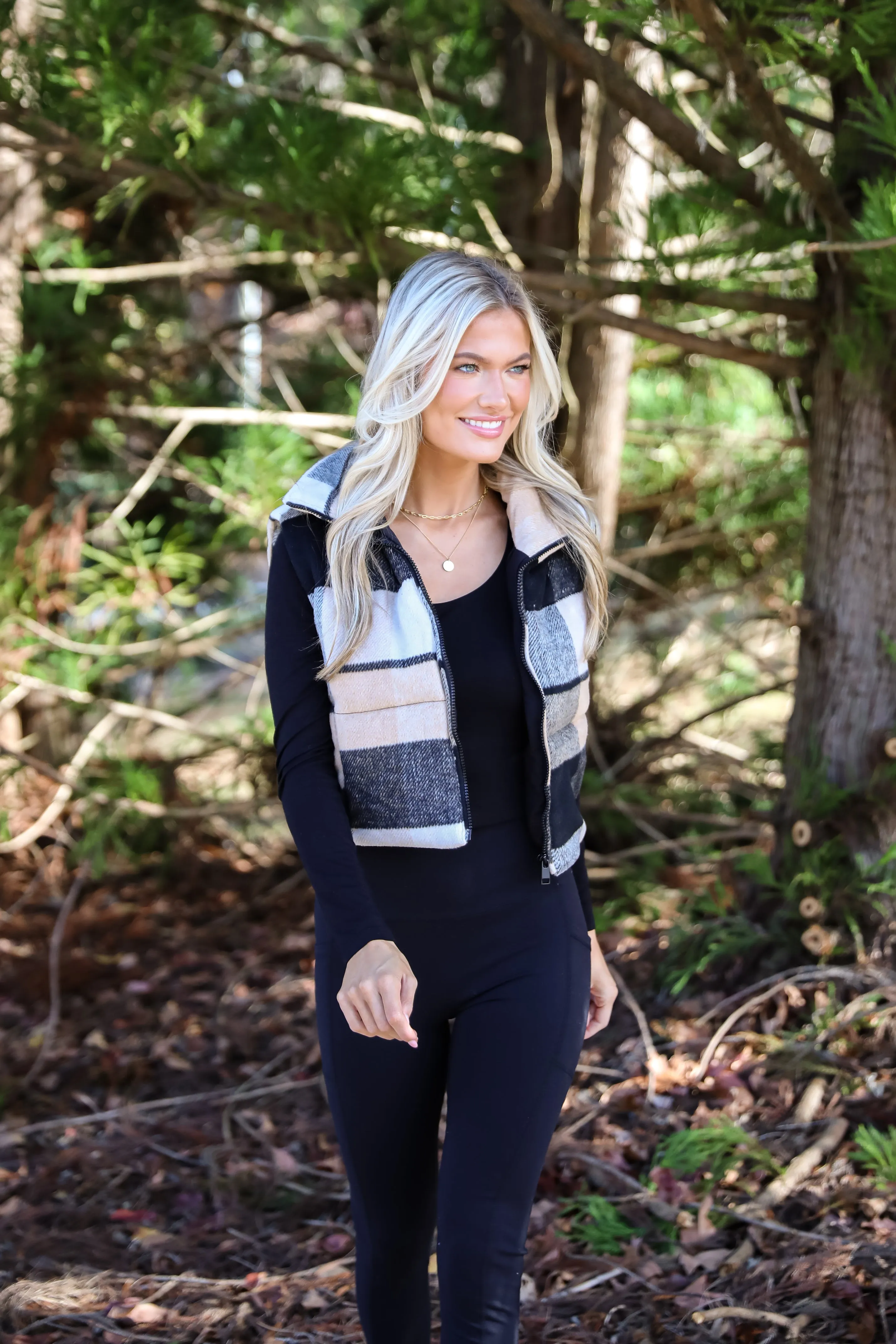 FINAL SALE - Wintertime Crush Taupe Plaid Puffer Vest