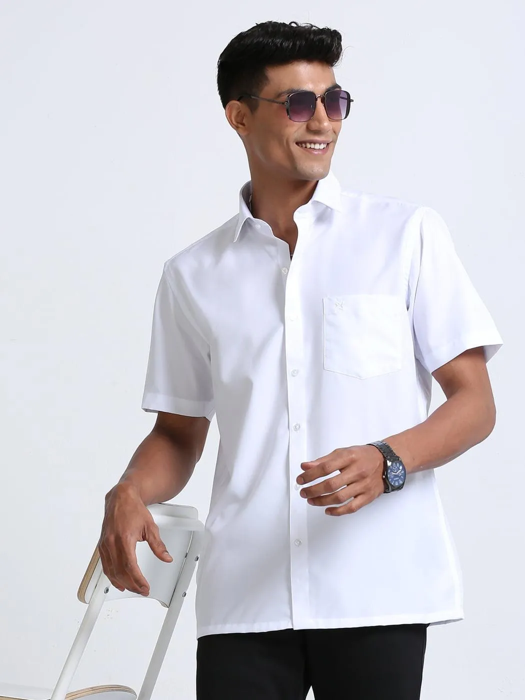 Fine Cotton Oscar White Shirt Half Sleeve