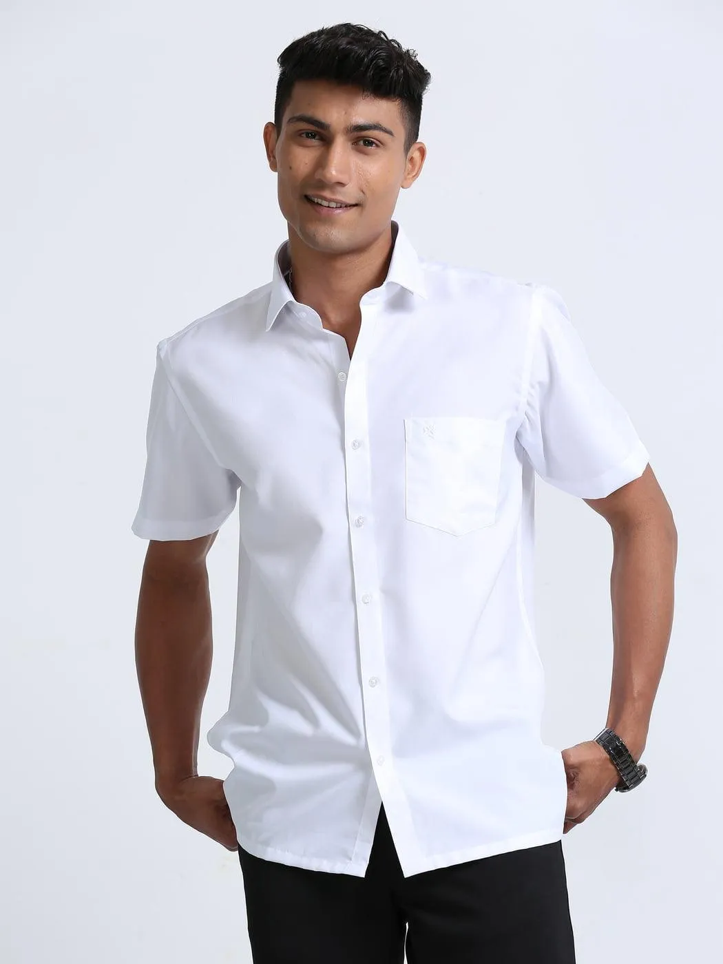 Fine Cotton Oscar White Shirt Half Sleeve