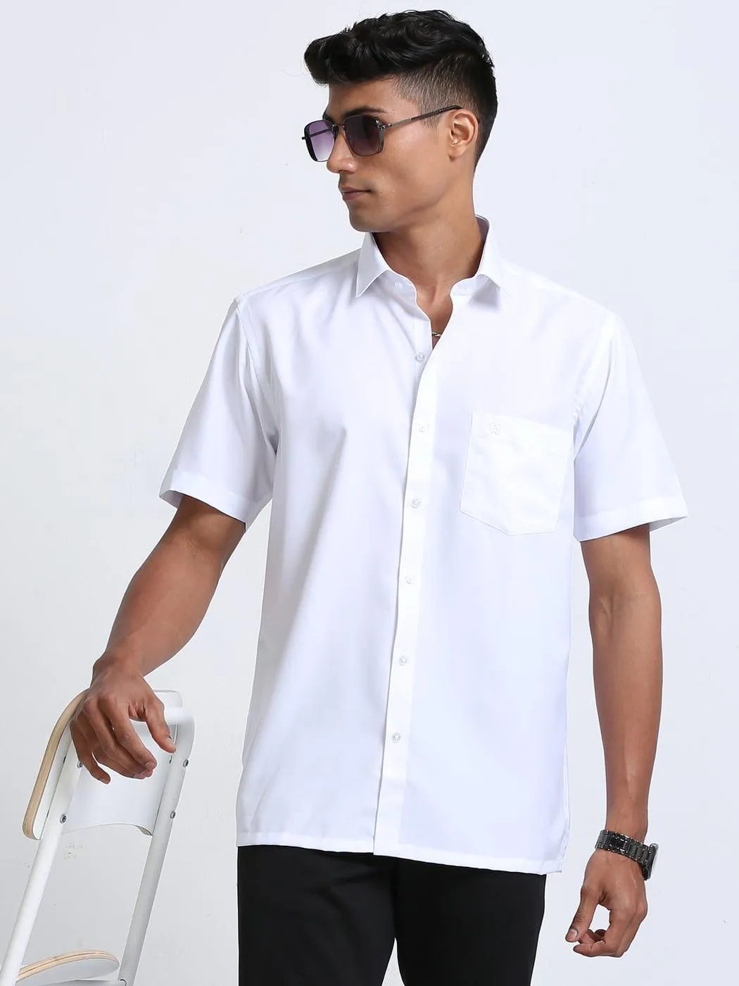 Fine Cotton Oscar White Shirt Half Sleeve