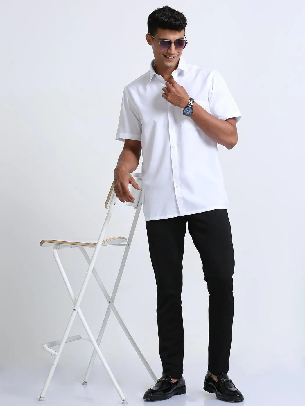 Fine Cotton Oscar White Shirt Half Sleeve