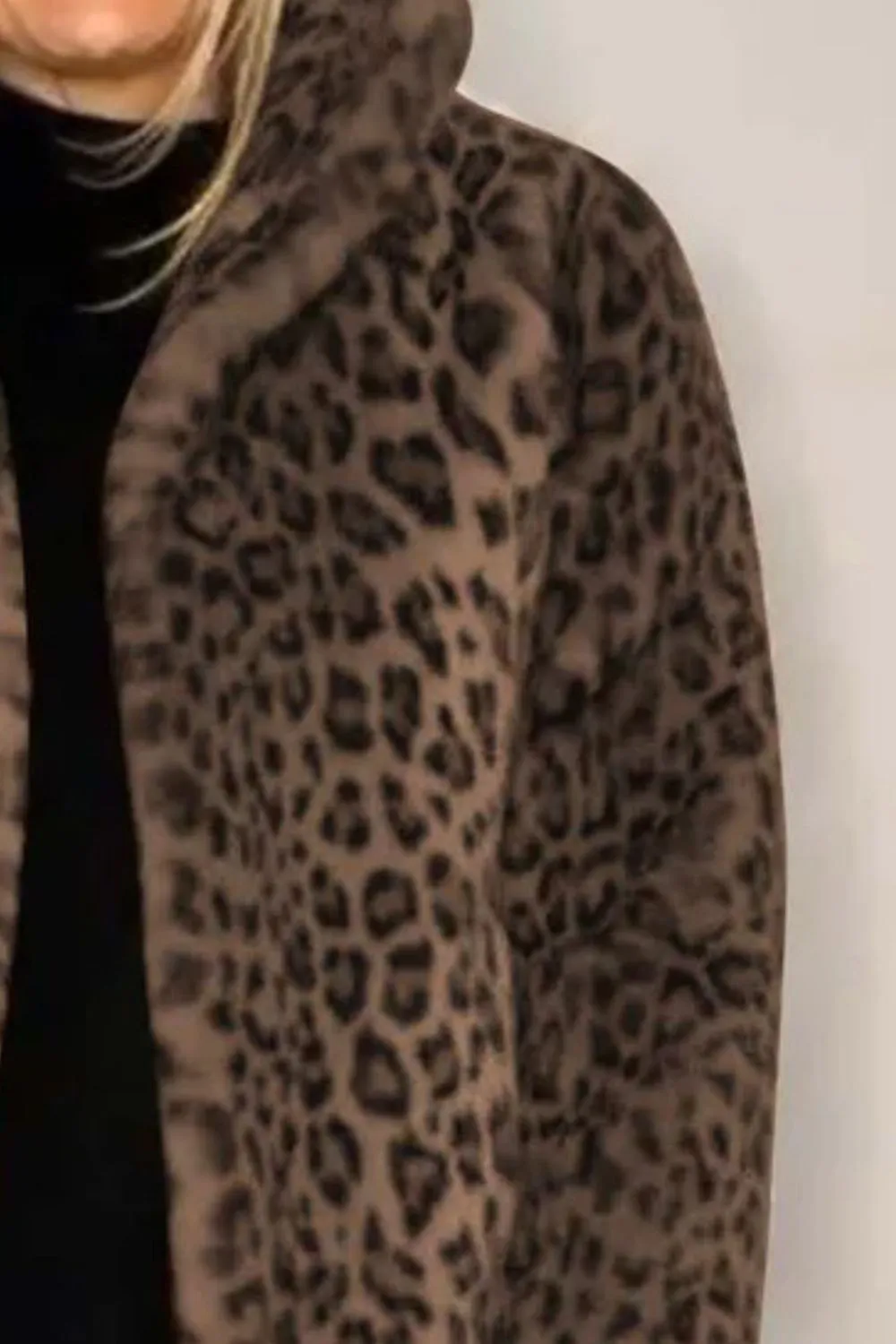 Full-Size Leopard Furry Collared Neck Long Sleeve Coat – Bold & Luxurious