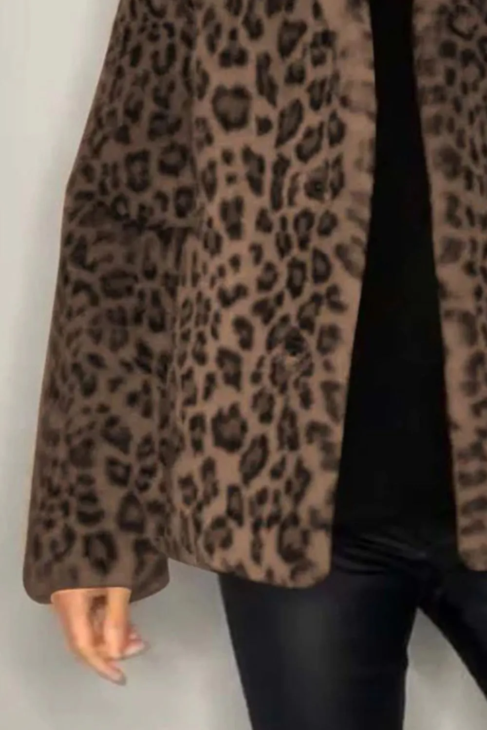 Full-Size Leopard Furry Collared Neck Long Sleeve Coat – Bold & Luxurious