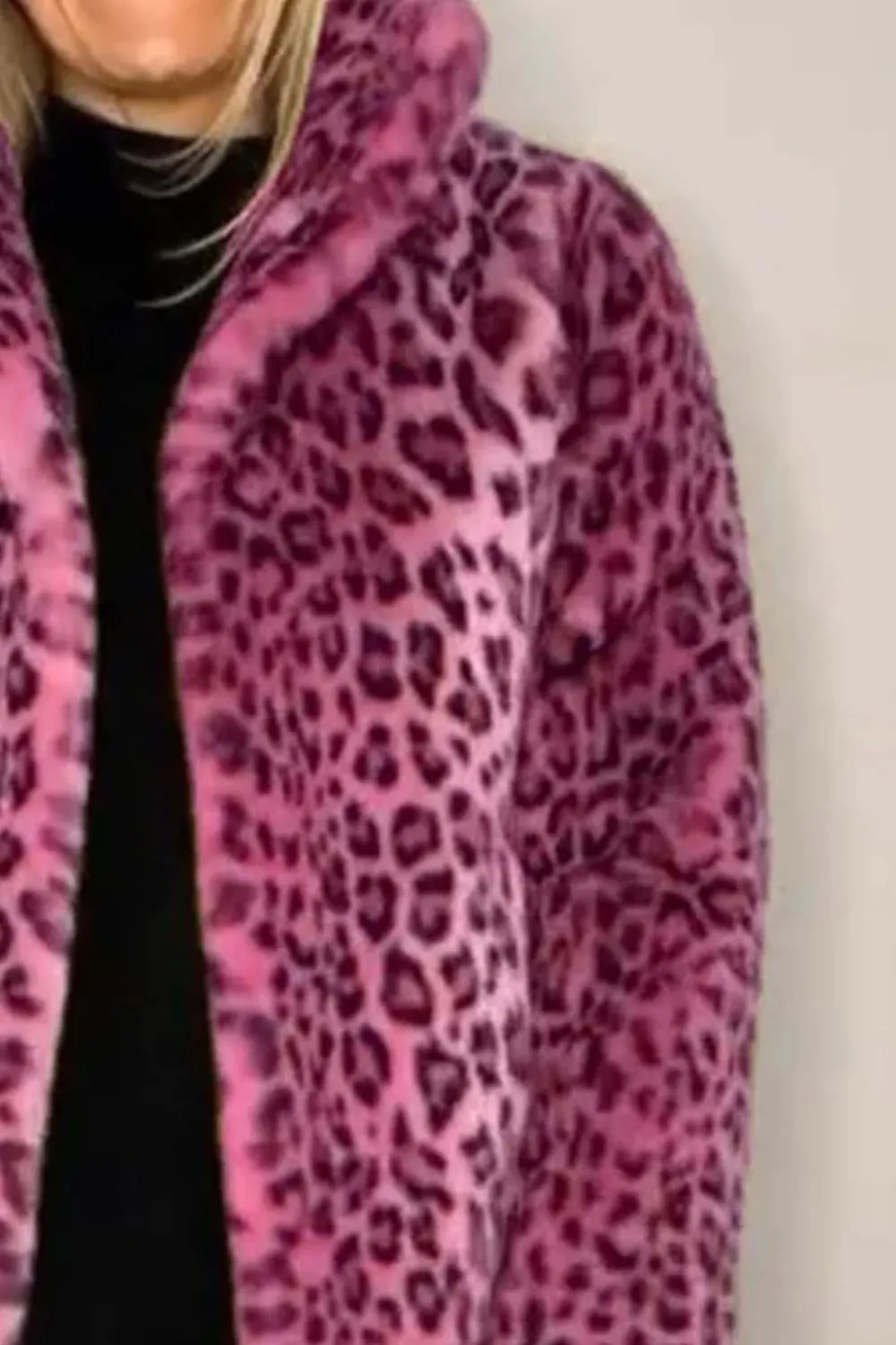 Full-Size Leopard Furry Collared Neck Long Sleeve Coat – Bold & Luxurious