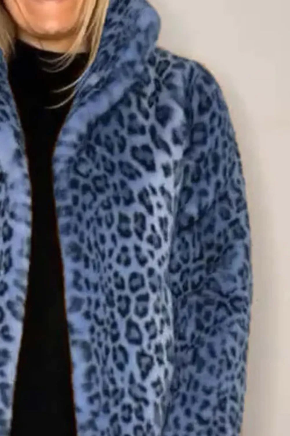 Full-Size Leopard Furry Collared Neck Long Sleeve Coat – Bold & Luxurious