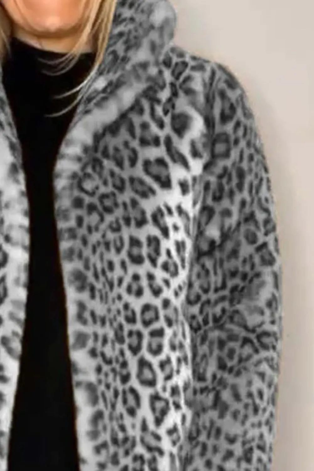 Full-Size Leopard Furry Collared Neck Long Sleeve Coat – Bold & Luxurious