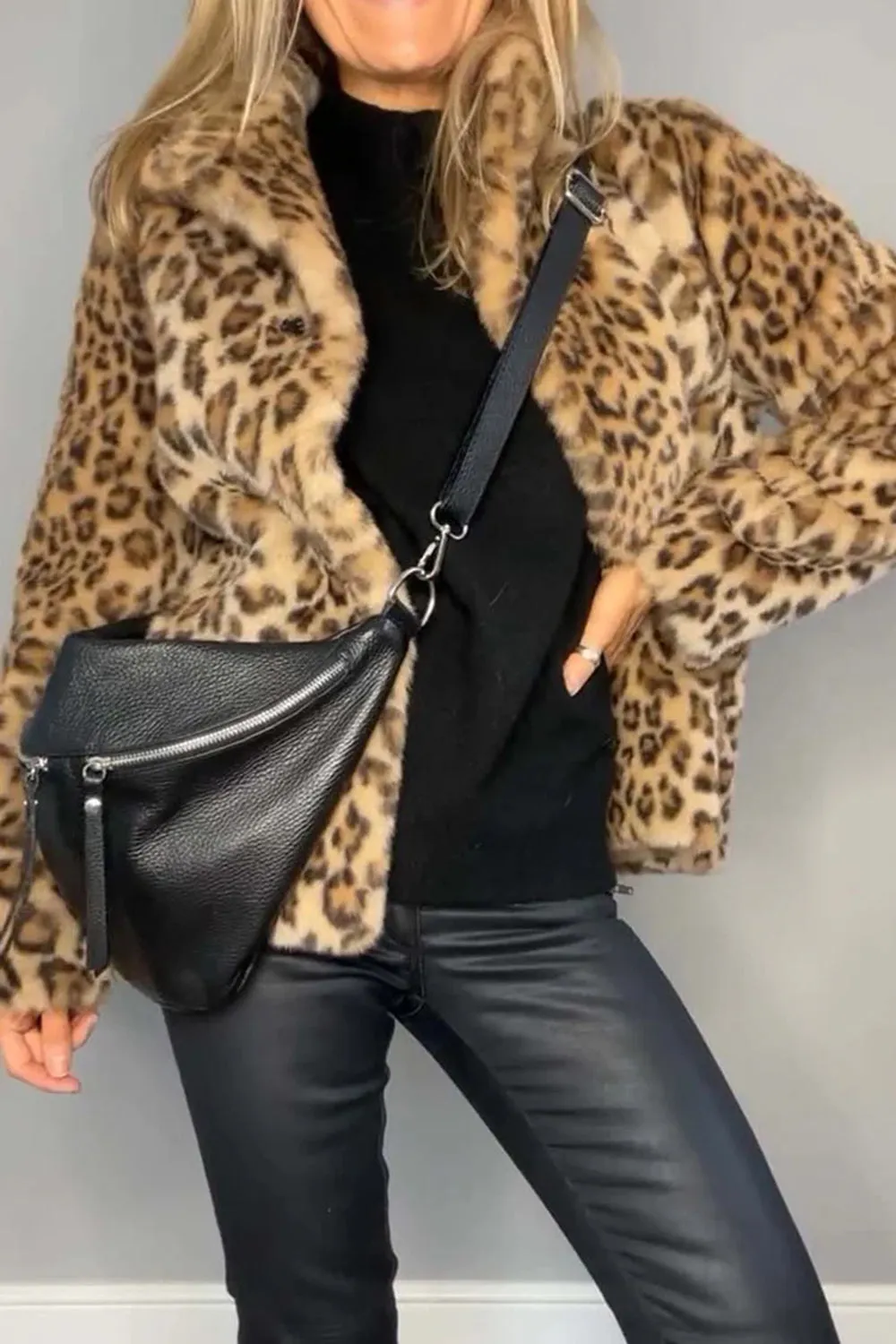 Full-Size Leopard Furry Collared Neck Long Sleeve Coat – Bold & Luxurious