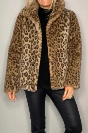 Full-Size Leopard Furry Collared Neck Long Sleeve Coat – Bold & Luxurious