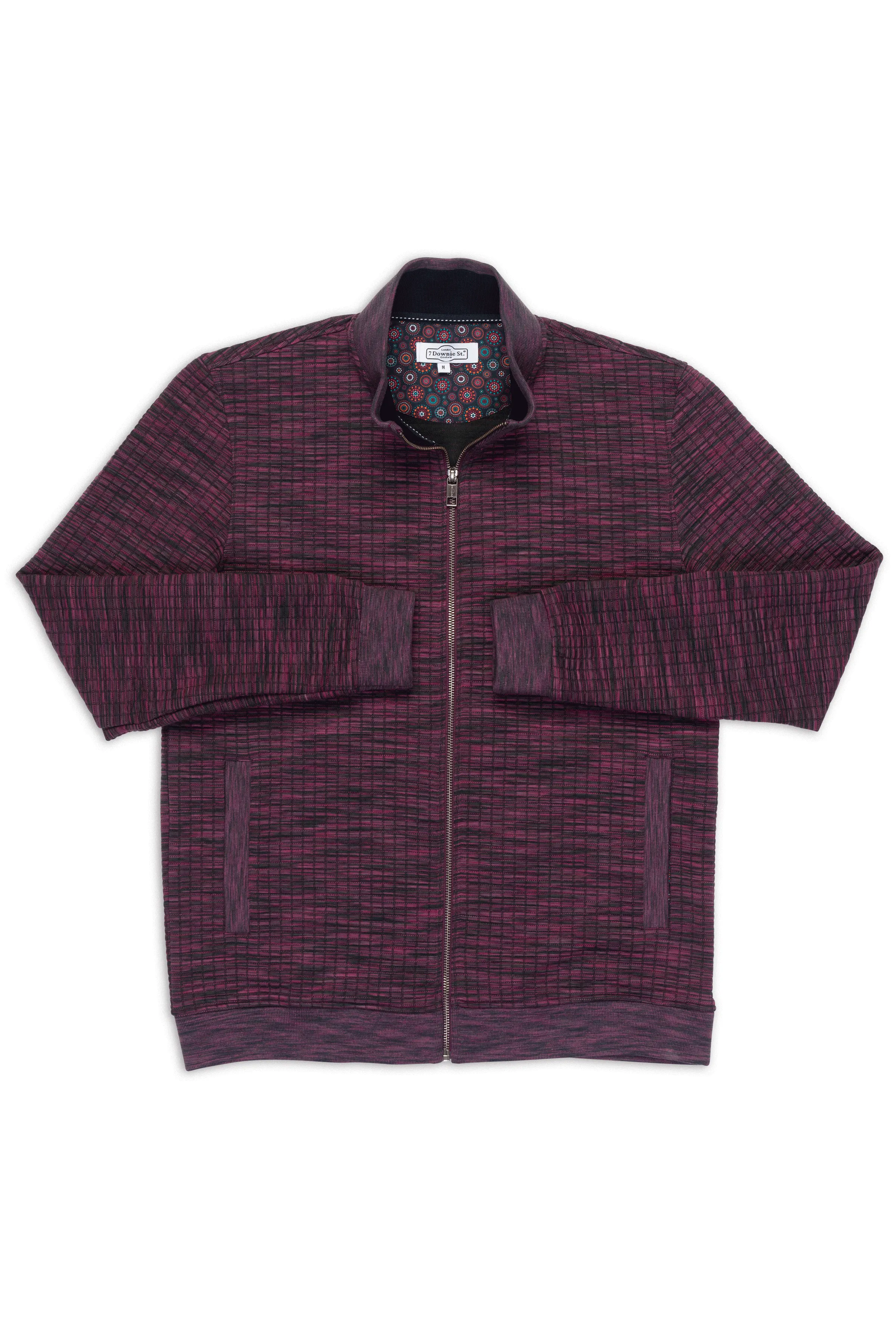 Full Zip Waffle Knit Cardigan Sweater in Burgundy