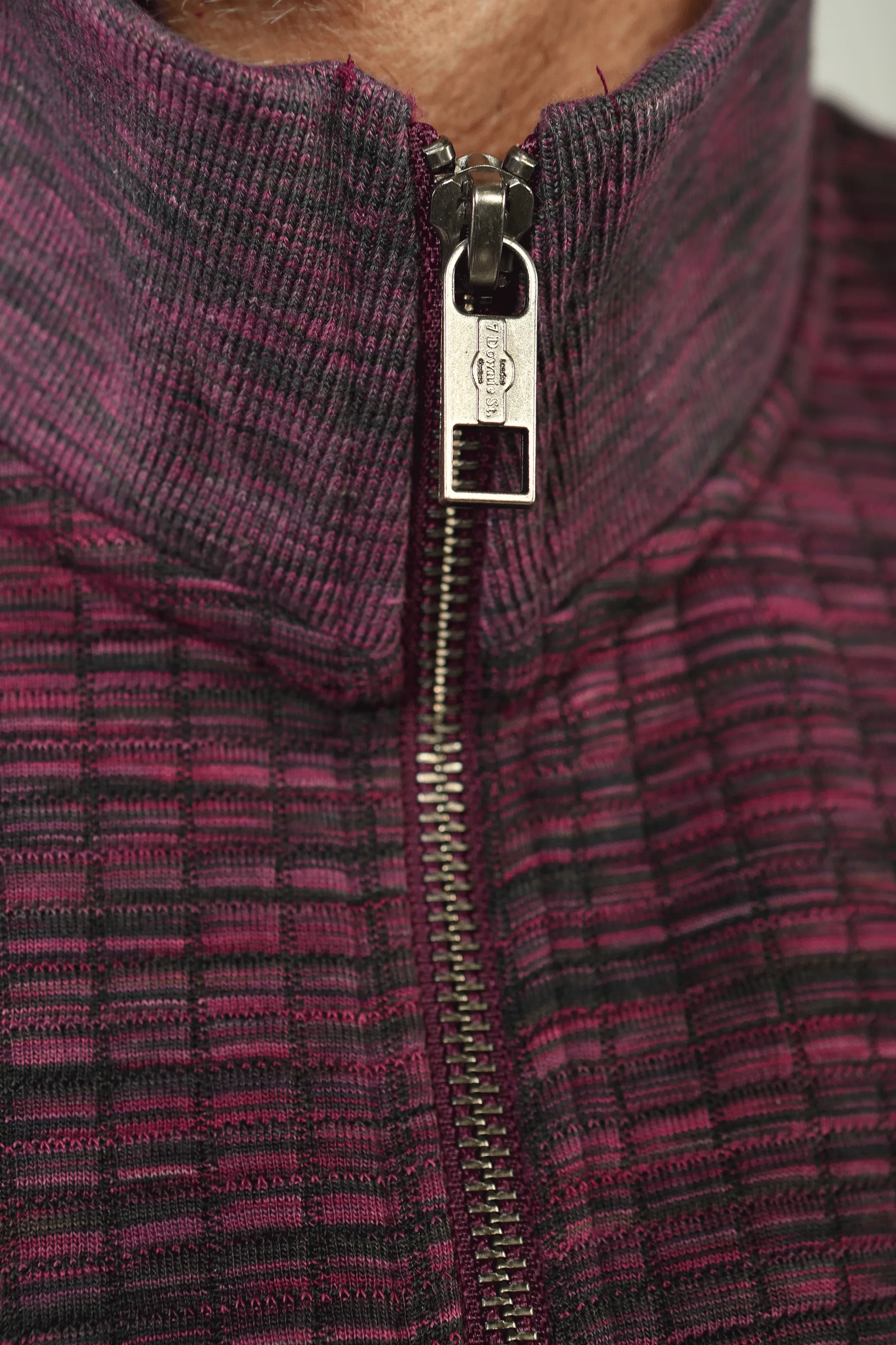 Full Zip Waffle Knit Cardigan Sweater in Burgundy