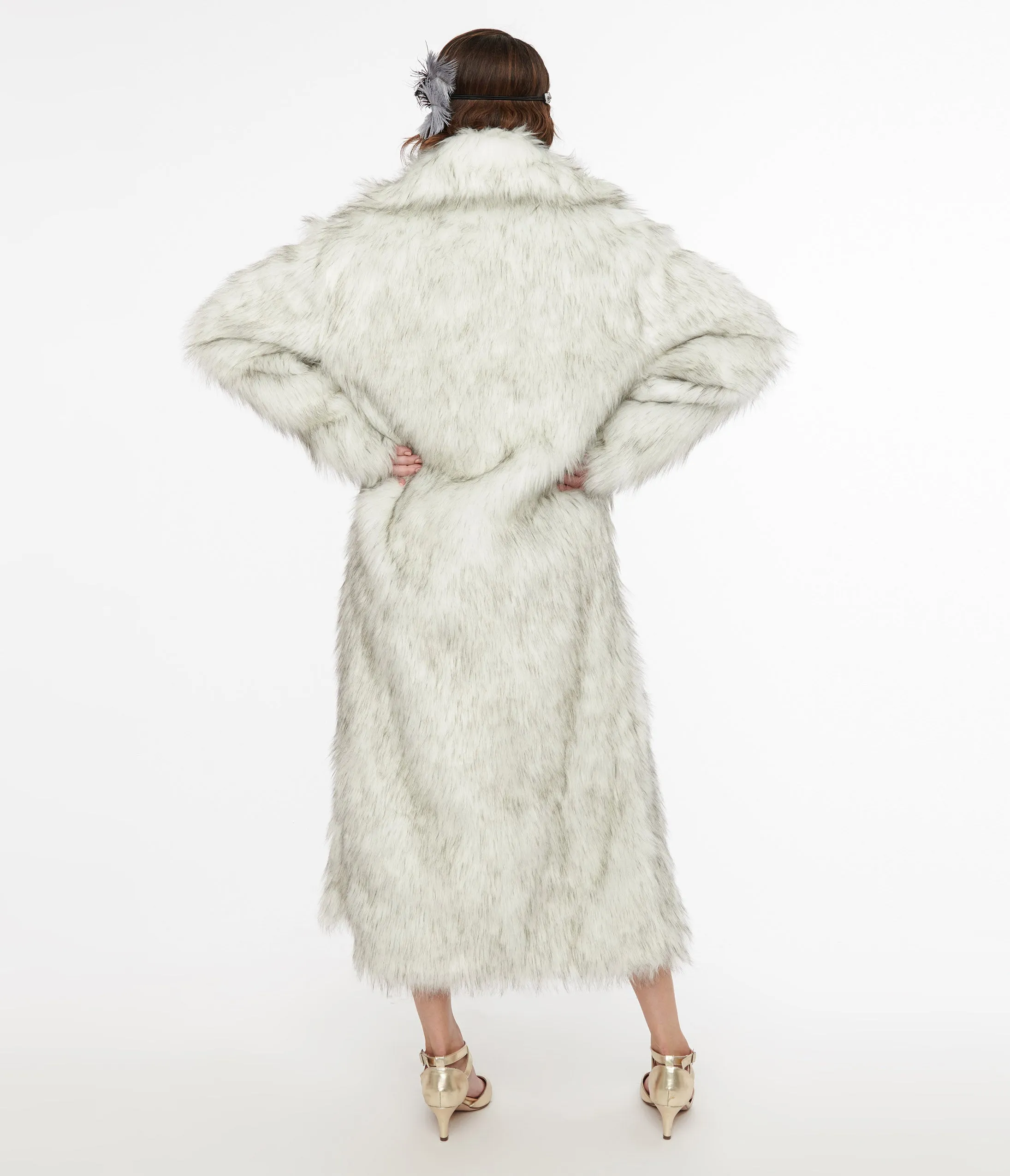 Grey Long Faux Fur Coat