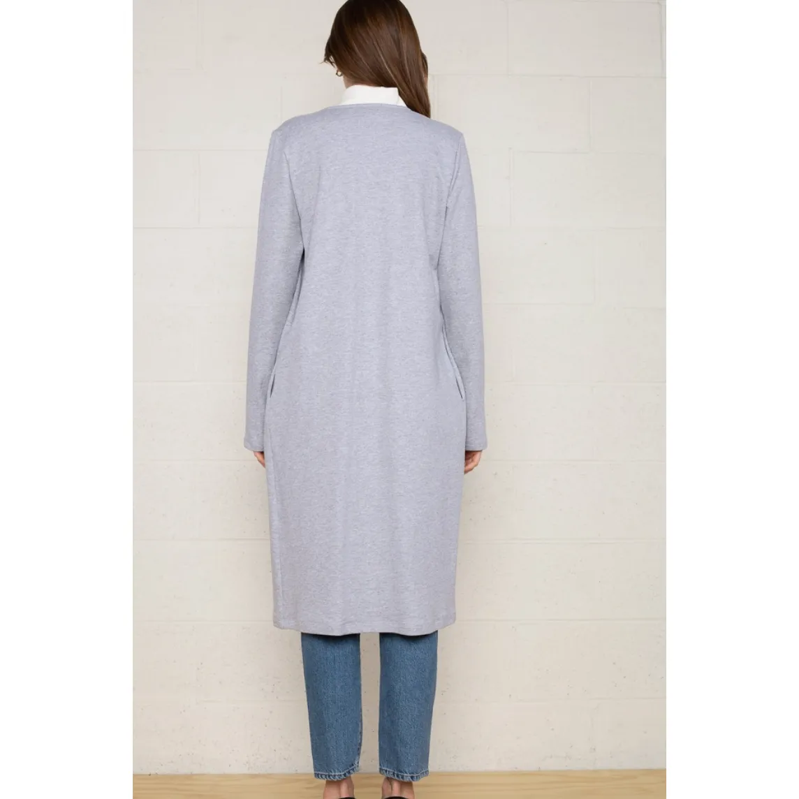 Heather Grey Long French Terry Curvy Fit Cardigan