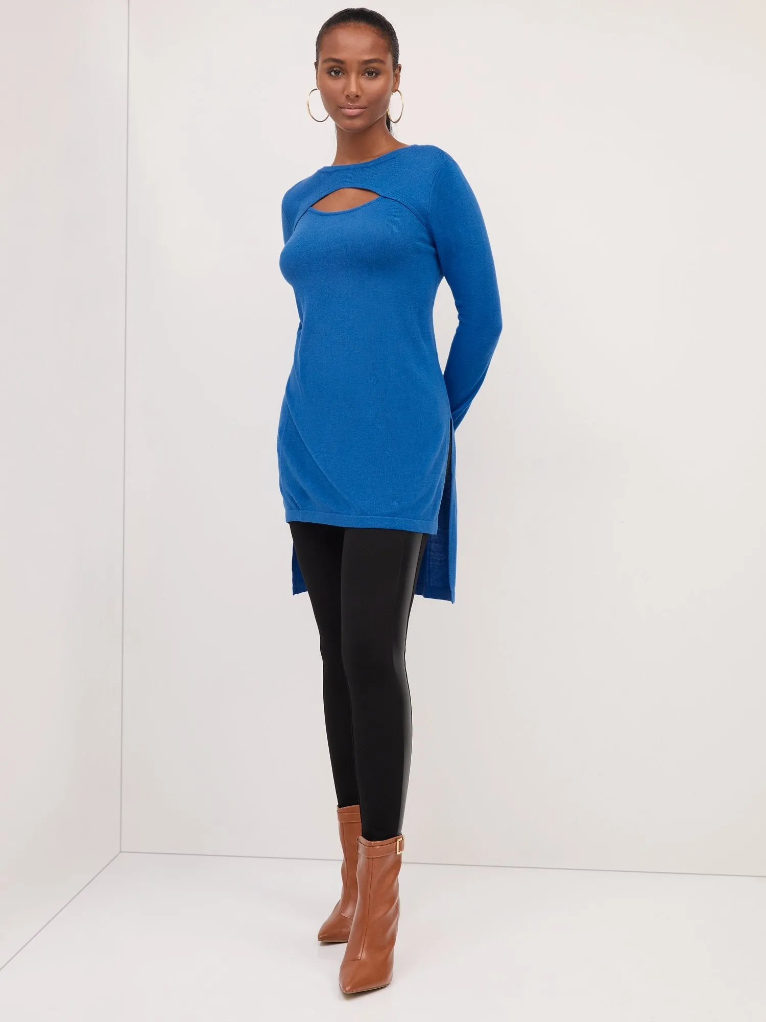 High-Low Cut-Out Tunic Sweater